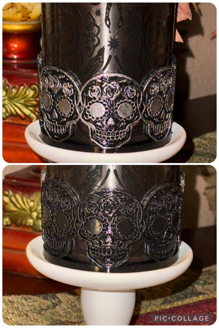 NEW Deadly Damask tumbler topper, boot, charm for Stanley 20 30 or 40 oz Tumblers, Halloween accessories, black moth snake sugarskull
