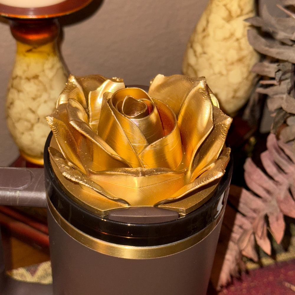Luxurious Gold Rose Tumbler Topper that fit the 30 oz and 40 oz Stanley tumbler lids