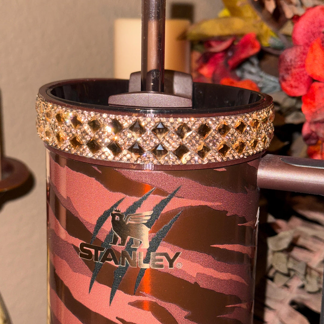 Flat Gold Rhinestone Fancy Boot Band Royal Princess Accessories for Stanley tumblers, accent jewelry, unique gift, Tyla Chocolate Gold