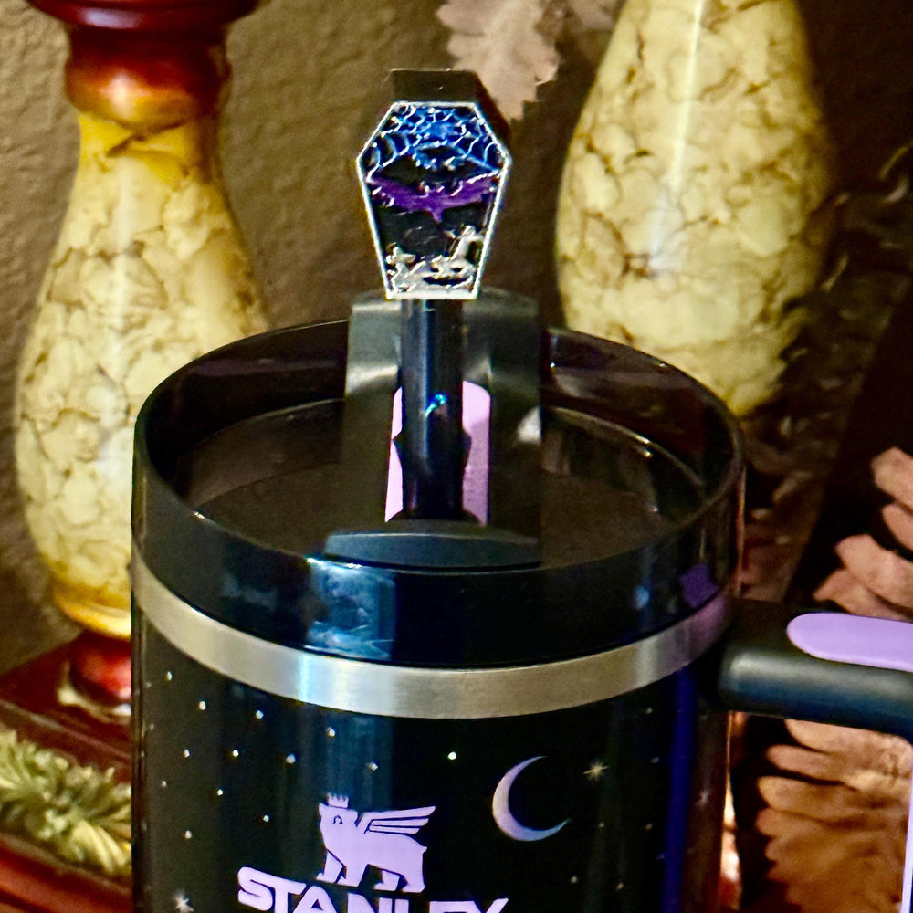 Spellcast Black Bats Moon and Stars Tumbler Topper or boot, for Stanley 20 30 or 40 oz Tumblers, unique gift Halloween accessories