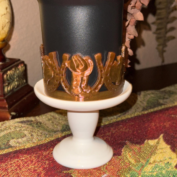 Cowboy and Horseshoe Hat Tumbler Boot, Rodeo Cup Sleeve, fits your Stanley Tumblers, Unique Gift, wrangler rider