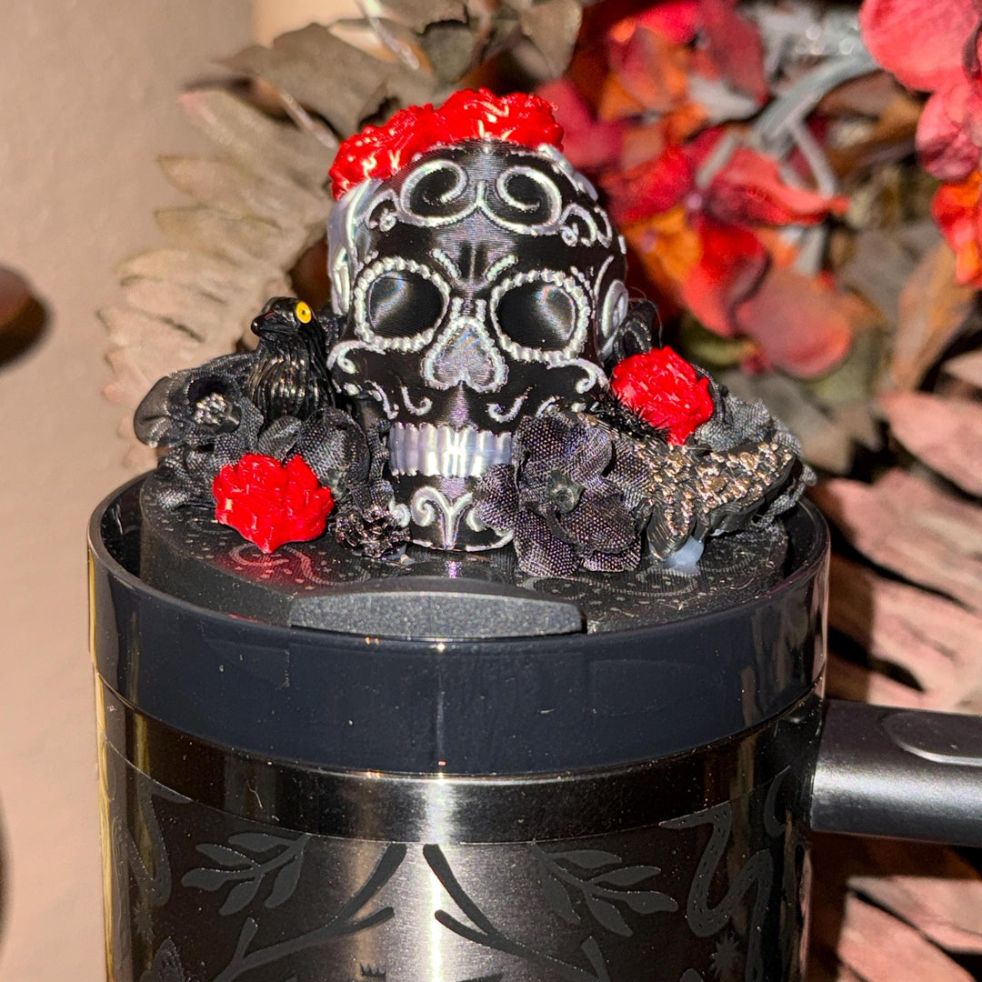 NEW Deadly Damask tumbler topper, boot, charm for Stanley 20 30 or 40 oz Tumblers, Halloween accessories, black moth snake sugarskull