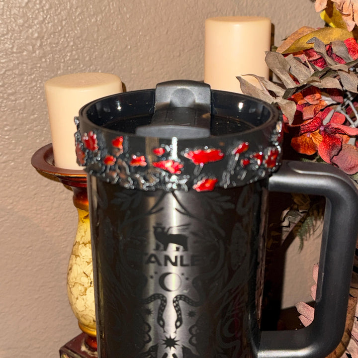 Gunmetal Black Rubg Red Skull or XL Crown tumbler topper, boot or halo Stanley 20 30 or 40 oz Tumblers, Halloween accessories