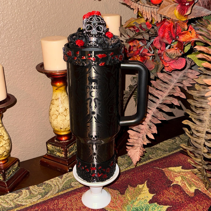 Gunmetal Black Rubg Red Skull or XL Crown tumbler topper, boot or halo Stanley 20 30 or 40 oz Tumblers, Halloween accessories