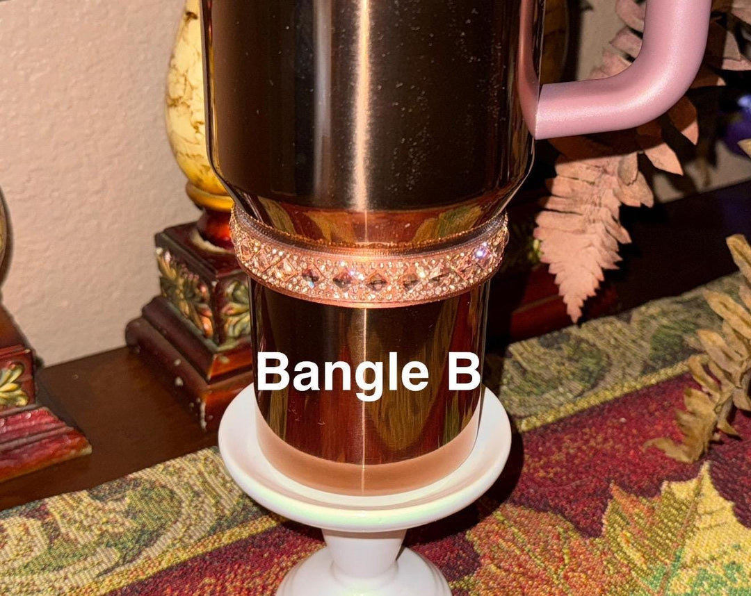 Polished Rose Gold Flat Fancy Rhinestone Tumbler Princess Collection, Stanley tumbler accessories, Heart Bell Topper, Halo Boot Bangles