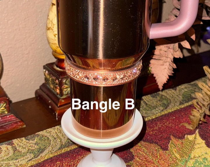 Polished Rose Gold Flat Fancy Rhinestone Tumbler Princess Collection, Stanley tumbler accessories, Heart Bell Topper, Halo Boot Bangles