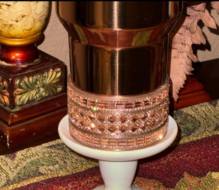 Polished Rose Gold Flat Fancy Rhinestone Tumbler Princess Collection, Stanley tumbler accessories, Heart Bell Topper, Halo Boot Bangles