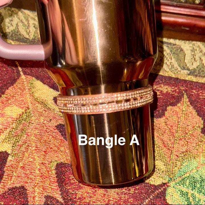 Polished Rose Gold Flat Fancy Rhinestone Tumbler Princess Collection, Stanley tumbler accessories, Heart Bell Topper, Halo Boot Bangles