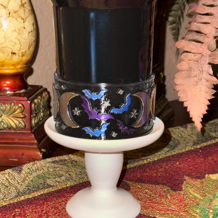 Spellcast Black Bats Moon and Stars Tumbler Topper or boot, for Stanley 20 30 or 40 oz Tumblers, unique gift Halloween accessories