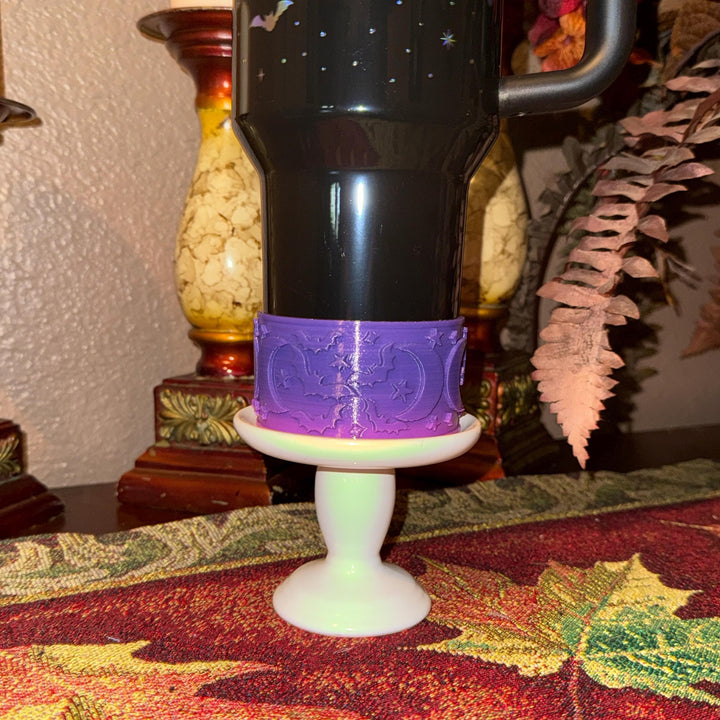 Spellcast Black Bats Moon and Stars Tumbler Topper or boot, for Stanley 20 30 or 40 oz Tumblers, unique gift Halloween accessories
