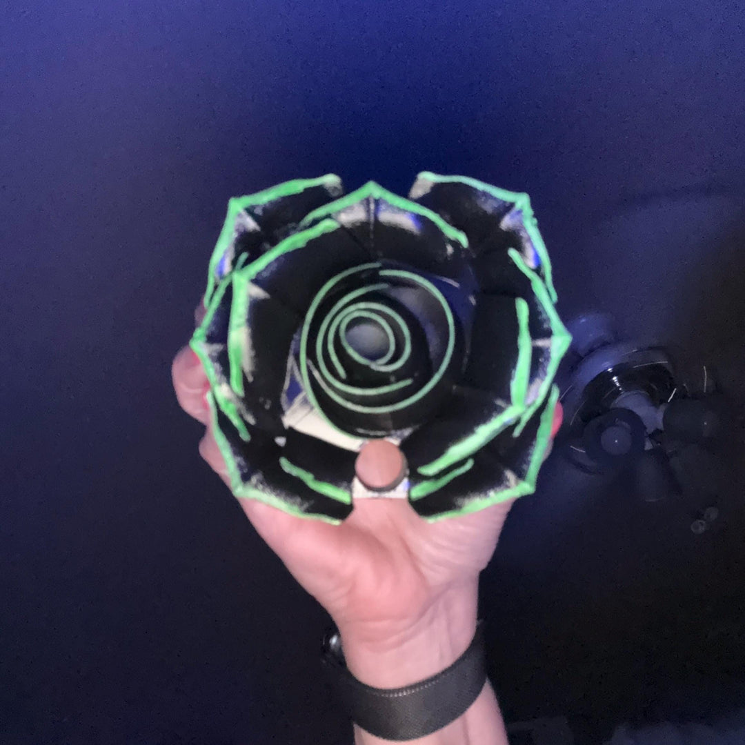 Black Rose with UV Flourescent Neon Green tips Tumbler Topper that fit the 30 oz and 40 oz Stanley tumbler lids, great Halloween accessories