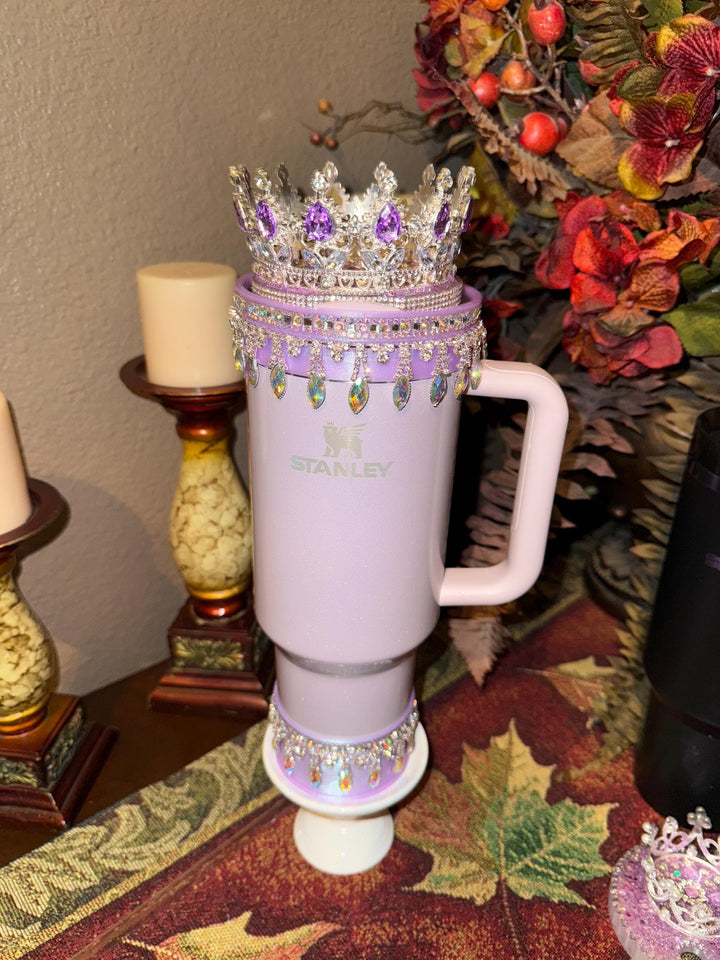 Starlit Iris Lavender Lilac Iridescent Rhinestone Princess Accessories for Stanley tumblers, Princess Crown Topper Bling Bangle Band