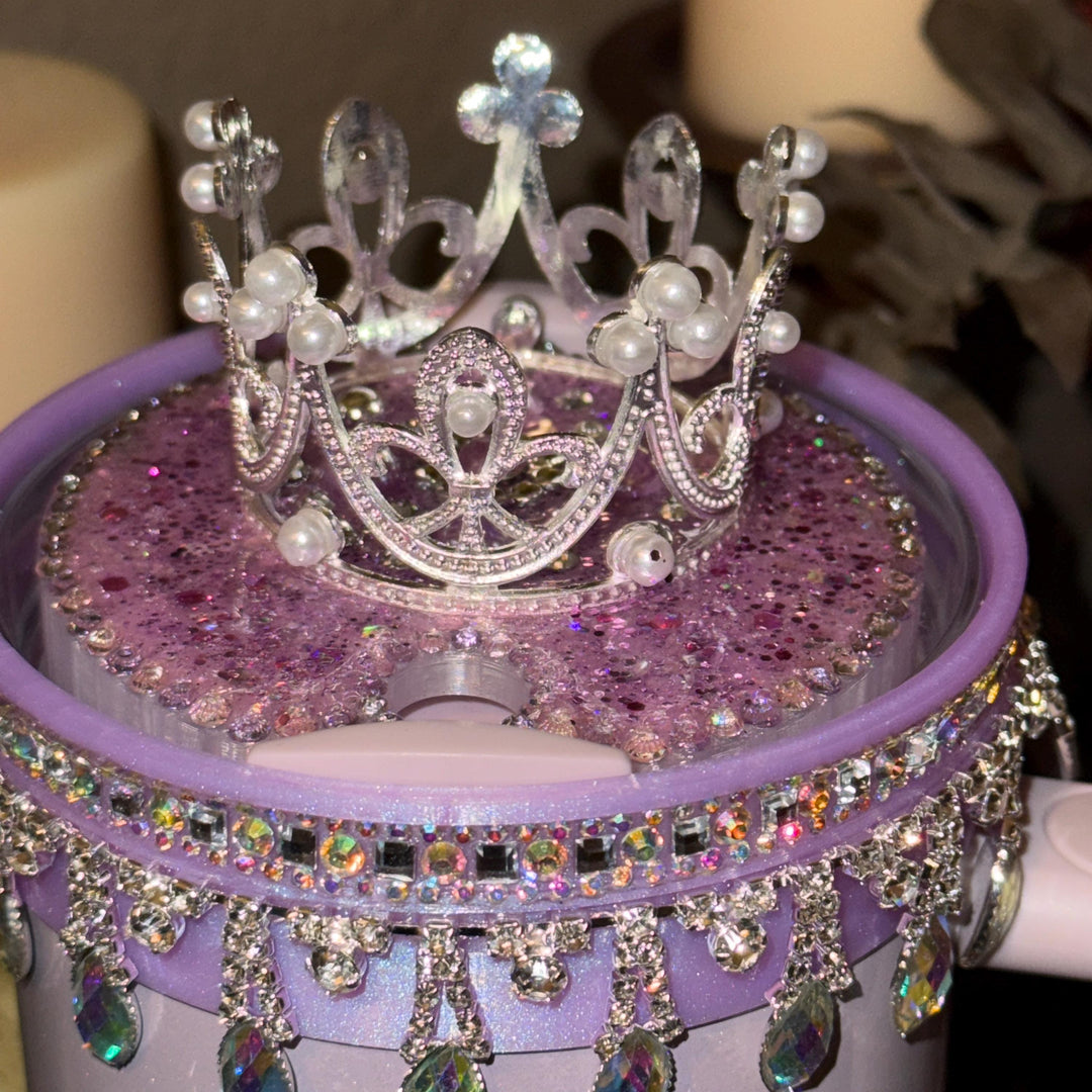 Starlit Iris Lavender Lilac Iridescent Rhinestone Princess Accessories for Stanley tumblers, Princess Crown Topper Bling Bangle Band