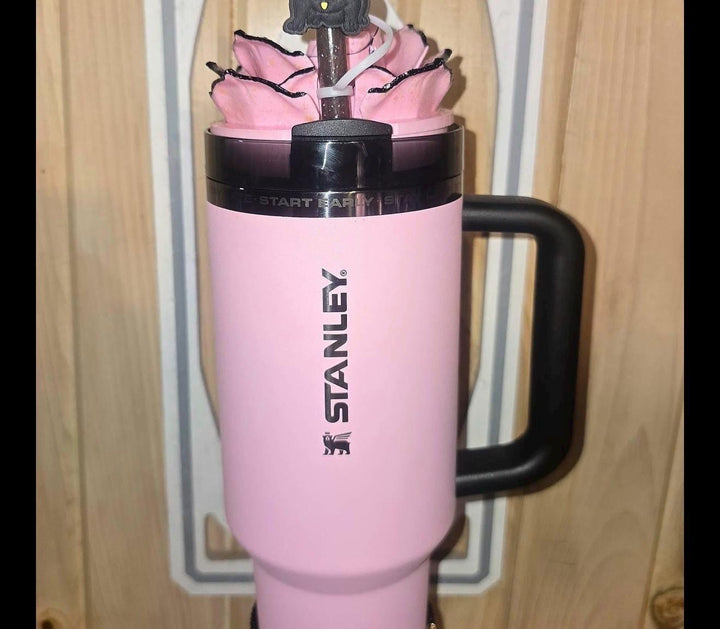 Pink 4 Rose Lid Topper with Black Tips, Fits your Stanley 40 oz Messi Pink GOAT, tumbler accessories