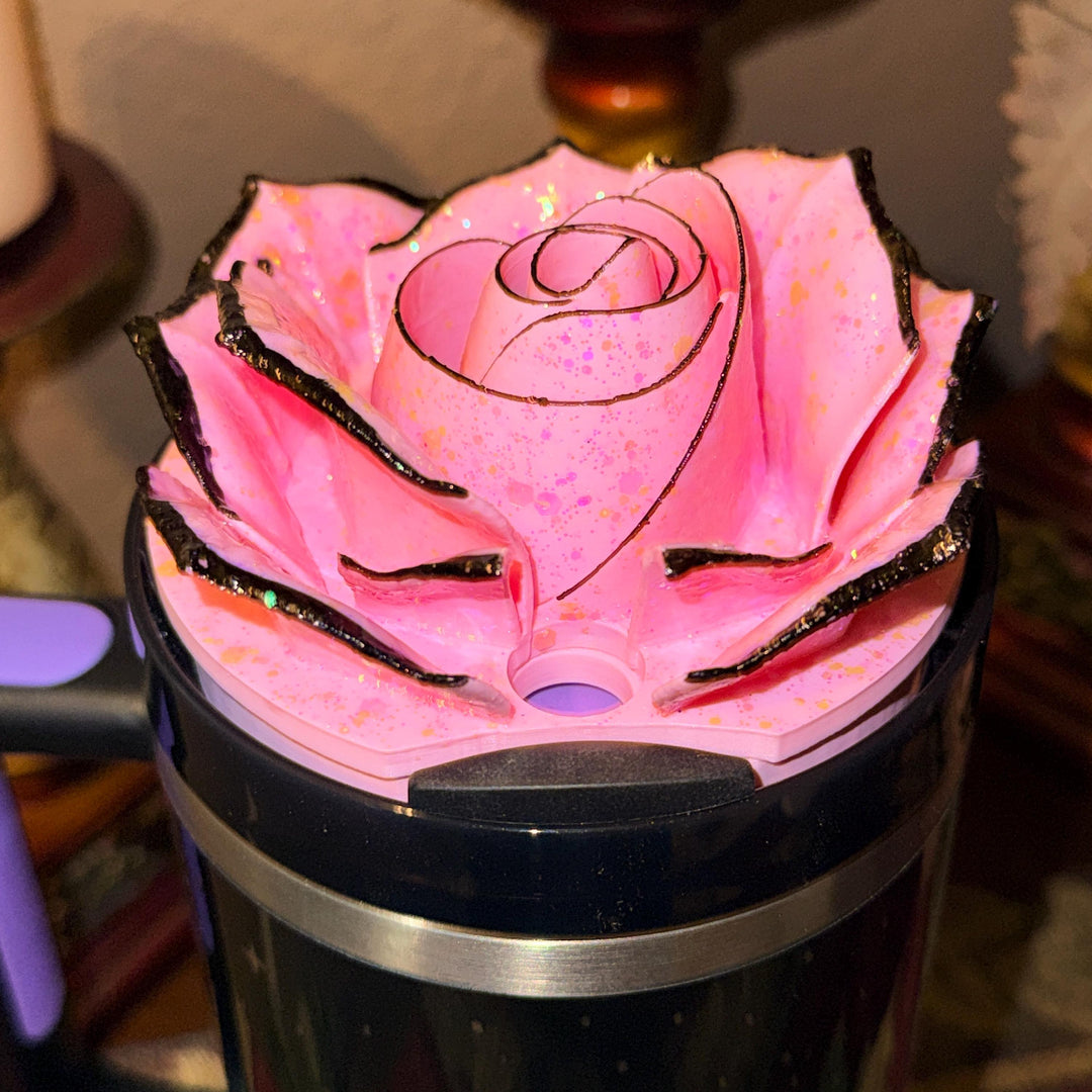 Pink 4 Rose Lid Topper with Black Tips, Fits your Stanley 40 oz Messi Pink GOAT, tumbler accessories