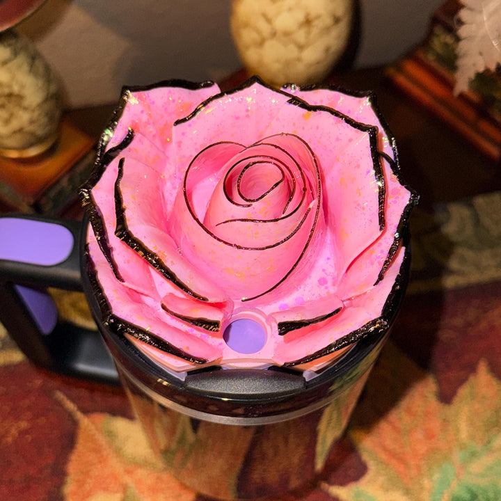 Pink 4 Rose Lud Topper with Black Tips, Fits your Stanley 40 oz Messi Pink GOAT, tumbler accessories