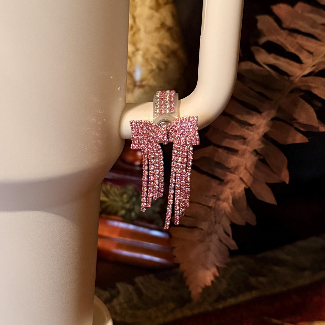 Beautiful Bow and Bling Rhinestone Cup Handle Clip – Magnetic Tumbler Charm Accessory