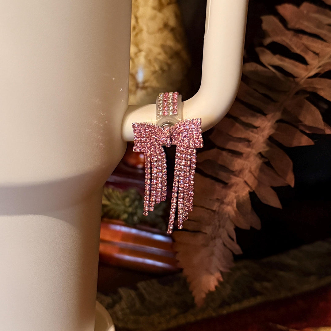 Beautiful Coquette Bow and Bling Rhinestone Cup Handle Clip – Magnetic Tumbler Charm Accessory