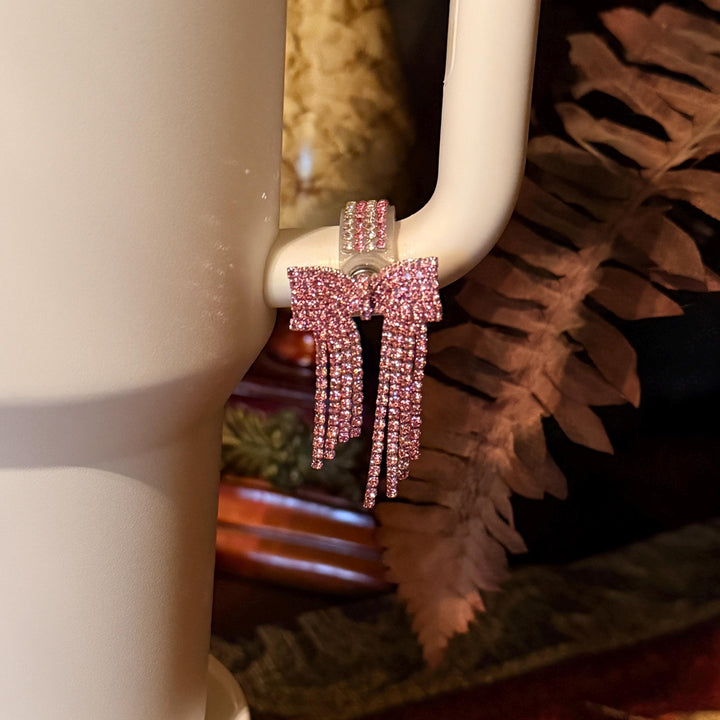 Beautiful Coquette Bow and Bling Rhinestone Cup Handle Clip – Magnetic Tumbler Charm Accessory