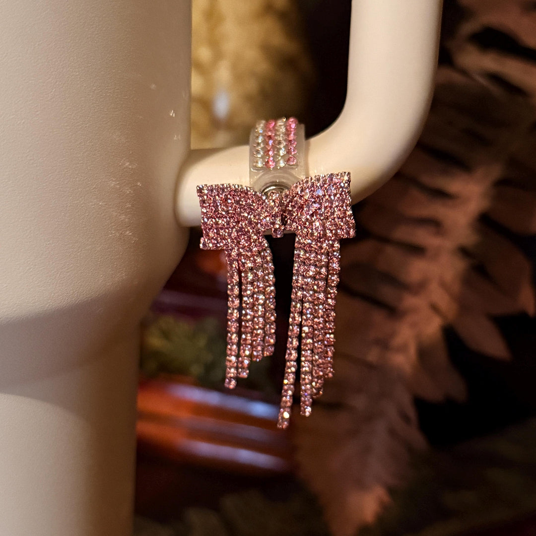 Beautiful Coquette Bow and Bling Rhinestone Cup Handle Clip – Magnetic Tumbler Charm Accessory
