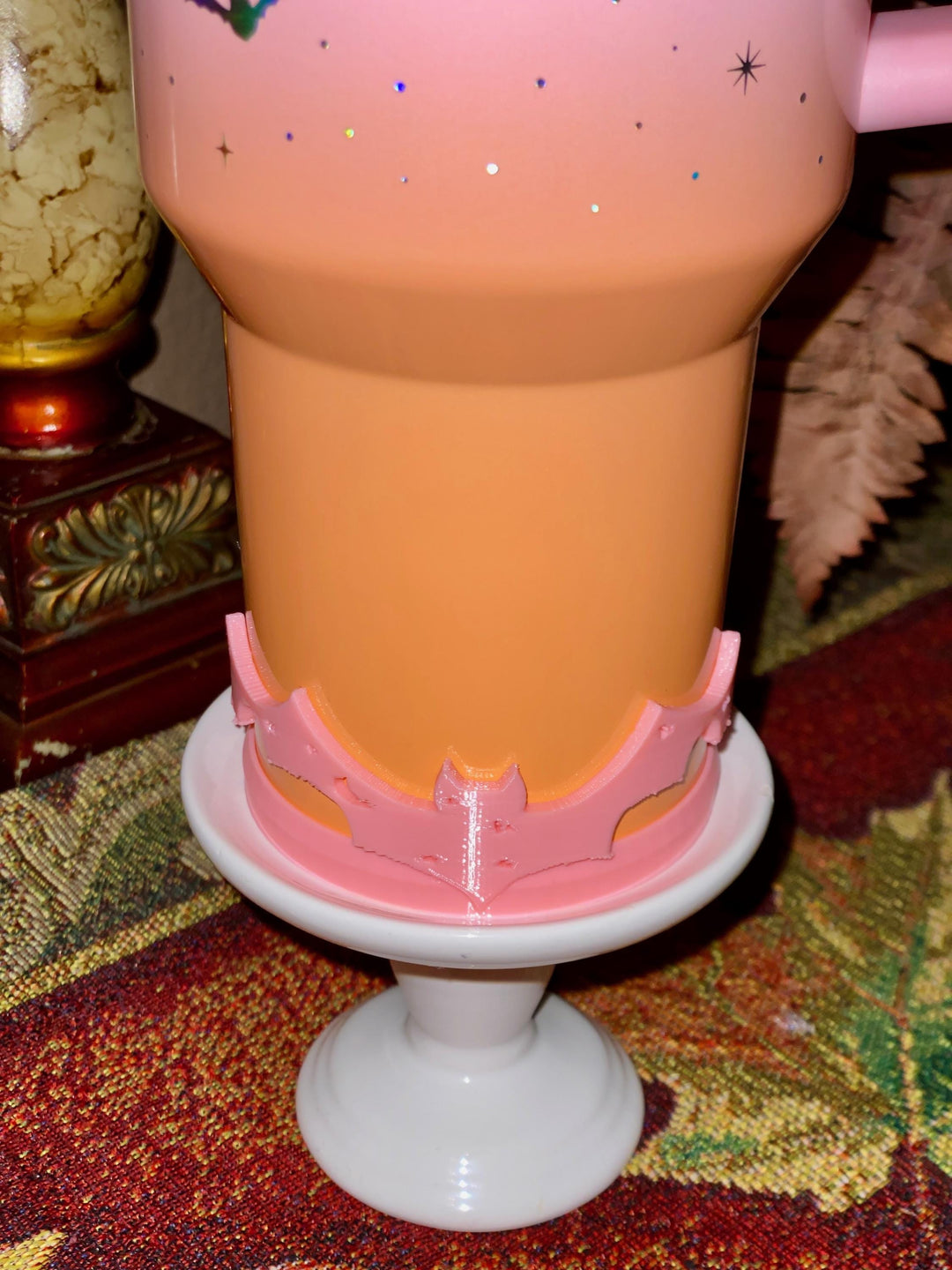 Spellcast PINK Bats Moon and Stars Tumbler Topper or boot, for Stanley 20 30 or 40 oz Tumblers, unique gift Halloween accessories