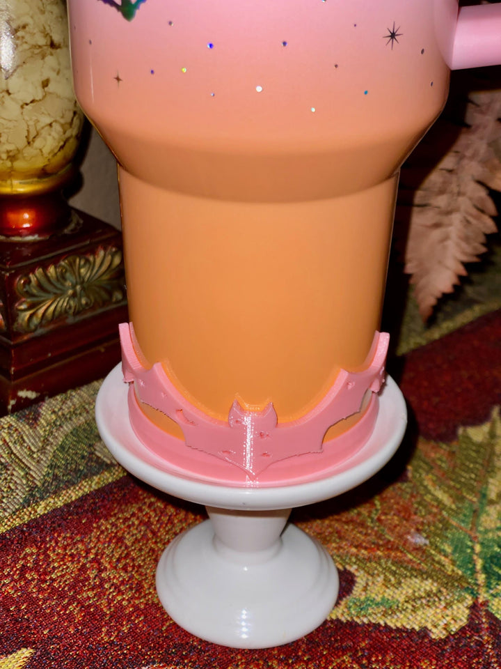 Spellcast PINK Bats Moon and Stars Tumbler Topper or boot, for Stanley 20 30 or 40 oz Tumblers, unique gift Halloween accessories