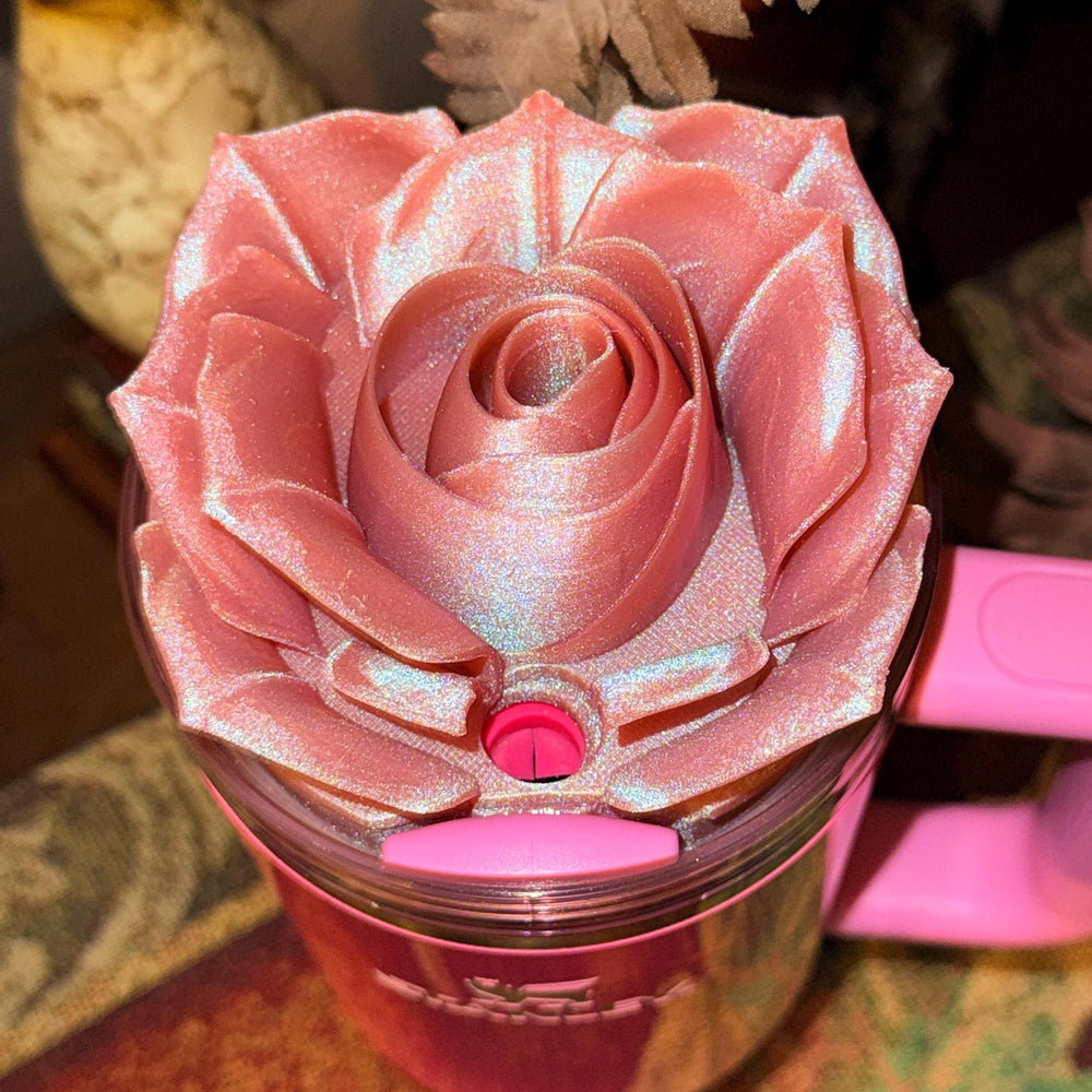 Cashmere 3D Shimmer Rose Tumbler Topper that fit Stanley lids, Rose tumbler topper, 3D Decorative Lid