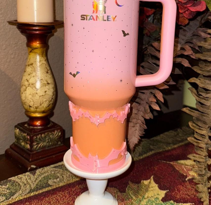 Spellcast PINK Bats Moon and Stars Tumbler Topper or boot, for Stanley 20 30 or 40 oz Tumblers, unique gift Halloween accessories