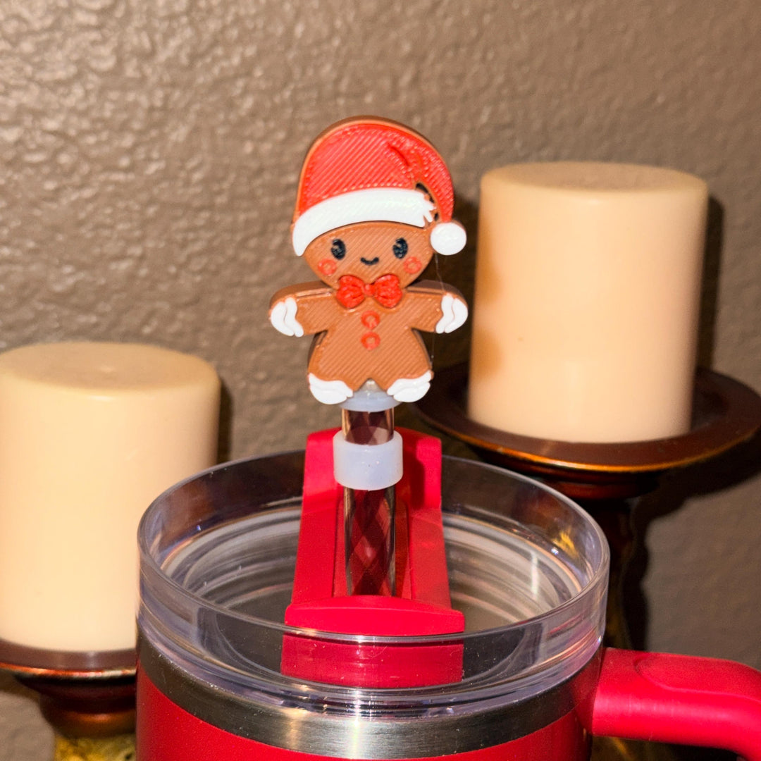 Gingerbread Man Santa Straw Cap, for Stanley 20 30 or 40 oz Tumblers, unique gift, Christmas accessories