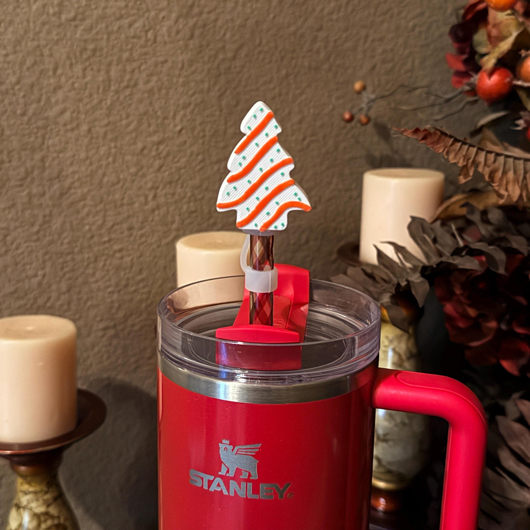 White Christmas Tree Straw Cap, for Stanley 20 30 or 40 oz Tumblers, unique gift, Christmas accessories
