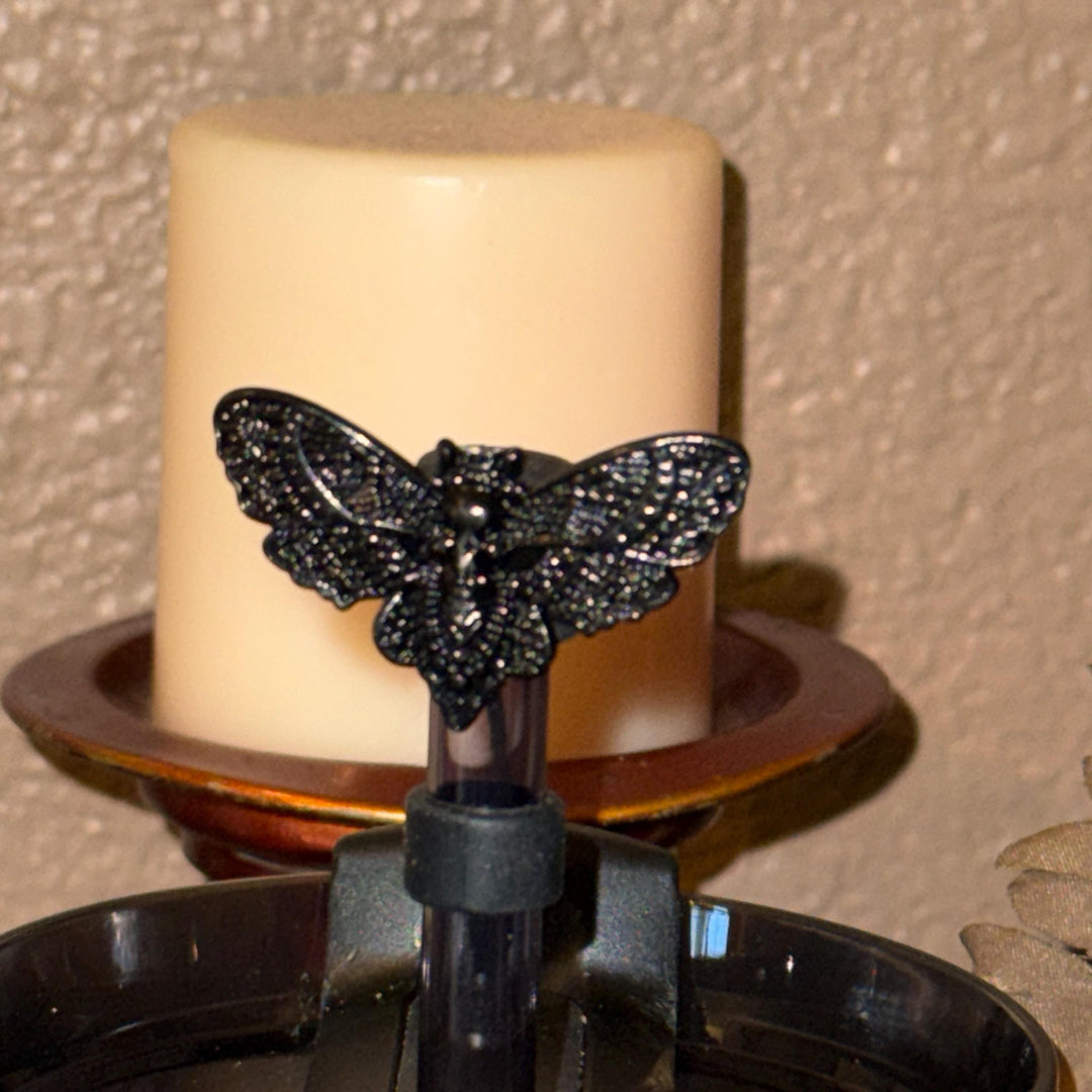Enamel Black or silver Death Head Moth Straw Cap, for the Deadly Damask Stanley 20 30 or 40 oz Tumblers, unique gift Halloween accessories