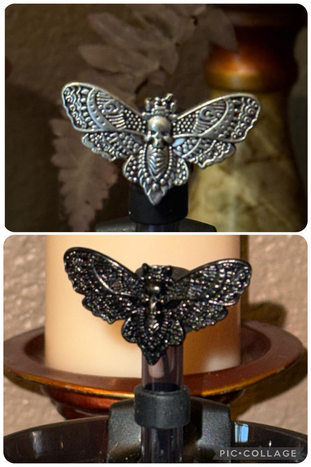 Enamel Black or silver Death Head Moth Straw Cap, for the Deadly Damask Stanley 20 30 or 40 oz Tumblers, unique gift Halloween accessories