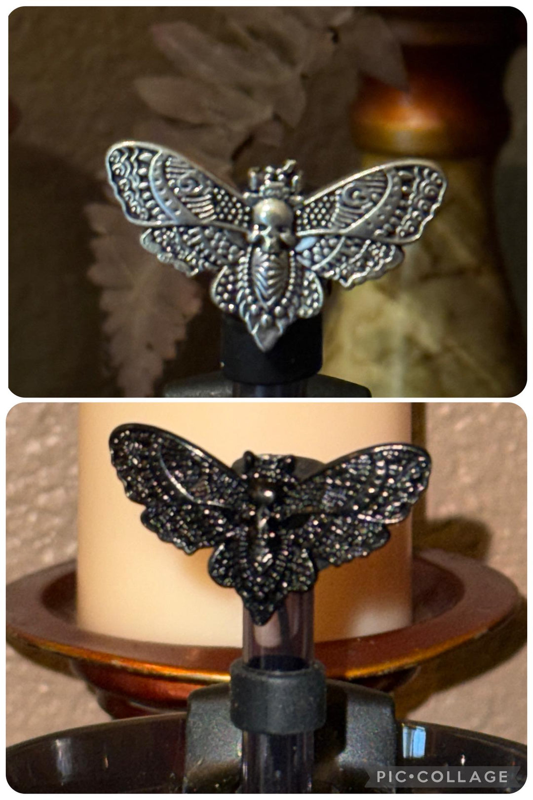Enamel Black or silver Death Head Moth Straw Cap, for the Deadly Damask Stanley 20 30 or 40 oz Tumblers, unique gift Halloween accessories