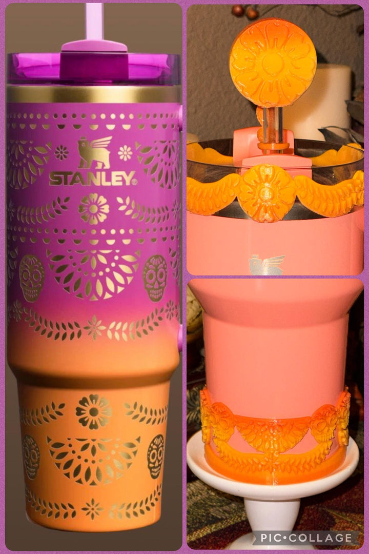 Sunrise Catrina boot and halo for Stanley 20 30 or 40 oz Tumblers, Halloween accessories, Day of the Dead, Dia de los Muertos