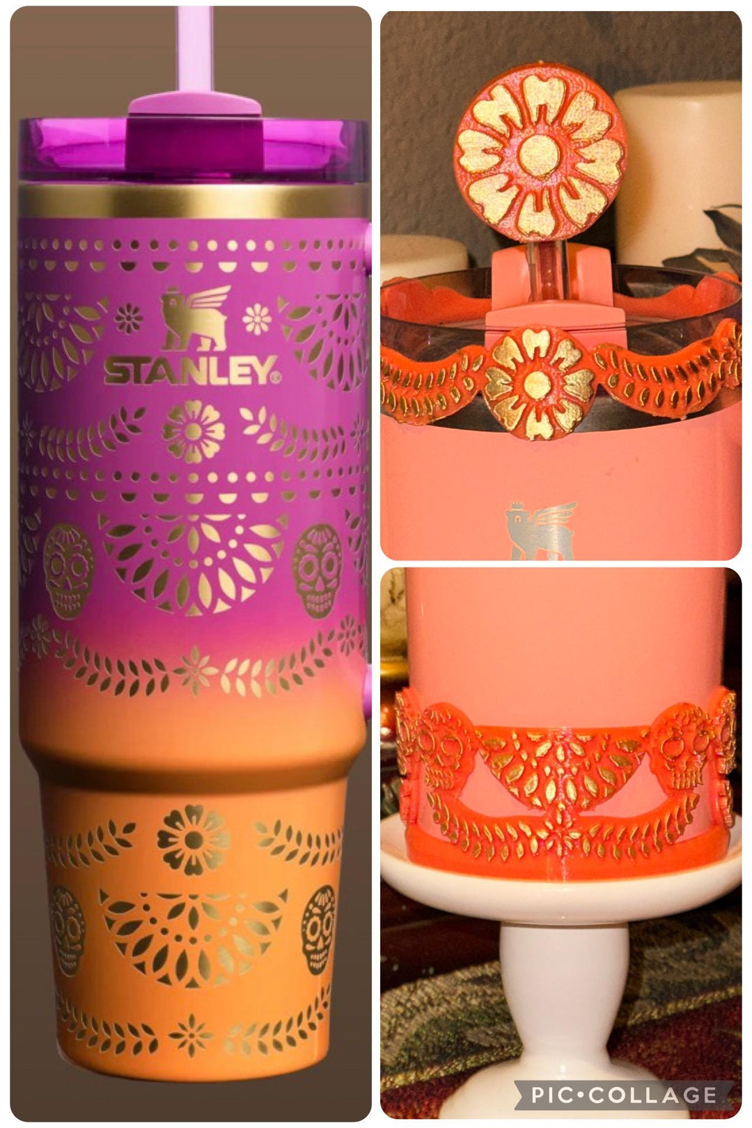 Sunrise Catrina boot and halo for Stanley 20 30 or 40 oz Tumblers, Halloween accessories, Day of the Dead, Dia de los Muertos