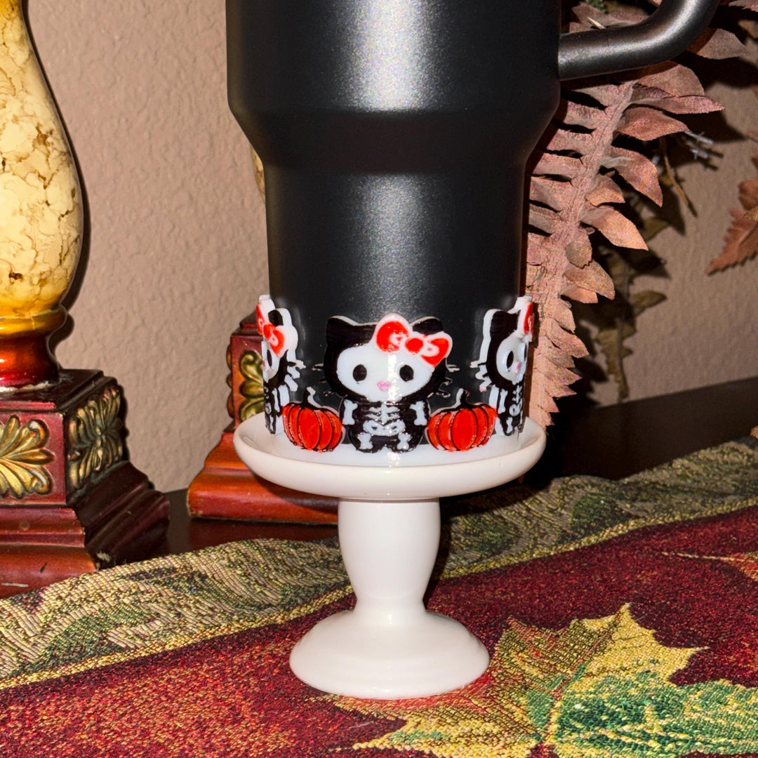 Cute Halloween CAT Tumbler Boot, flowers bows, Cup Sleeve, Festive Accessories for 20 30 and 40 oz Stanley, Unique Gift, hand painted
