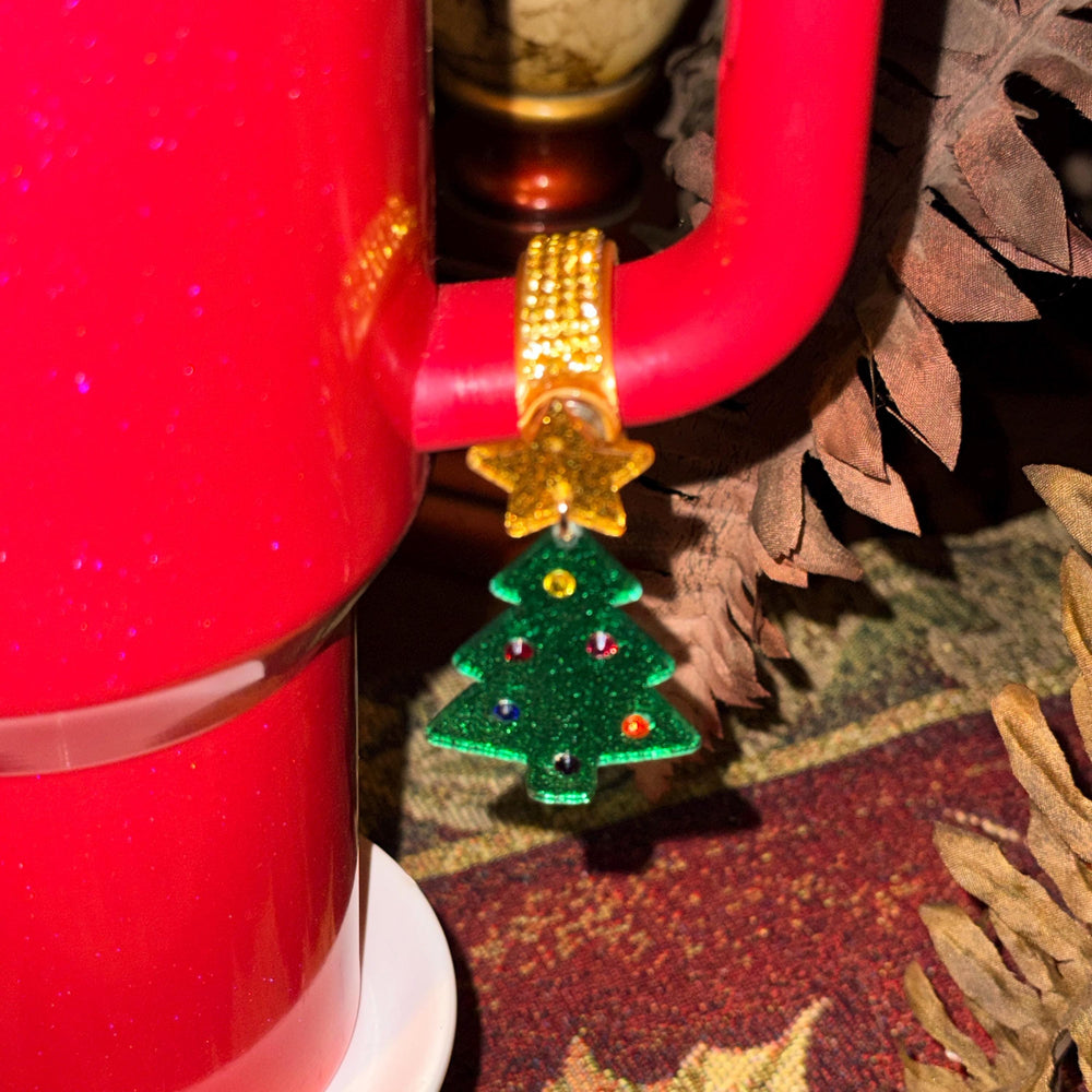 Beautiful Christmas Tree Cup Handle Clip Magnetic Tumbler Charm Accessory, fit 20/30 or 40 oz tumblers, unique gift