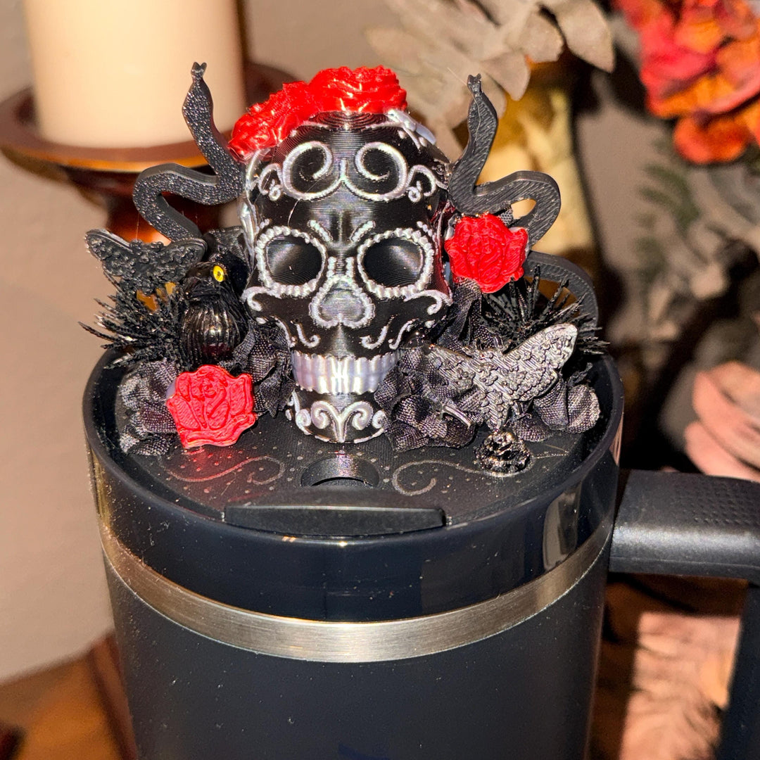 Gunmetal Black Ruby Red Skull or XL Crown tumbler topper, boot or halo Stanley 20 30 or 40 oz Tumblers, Halloween accessories
