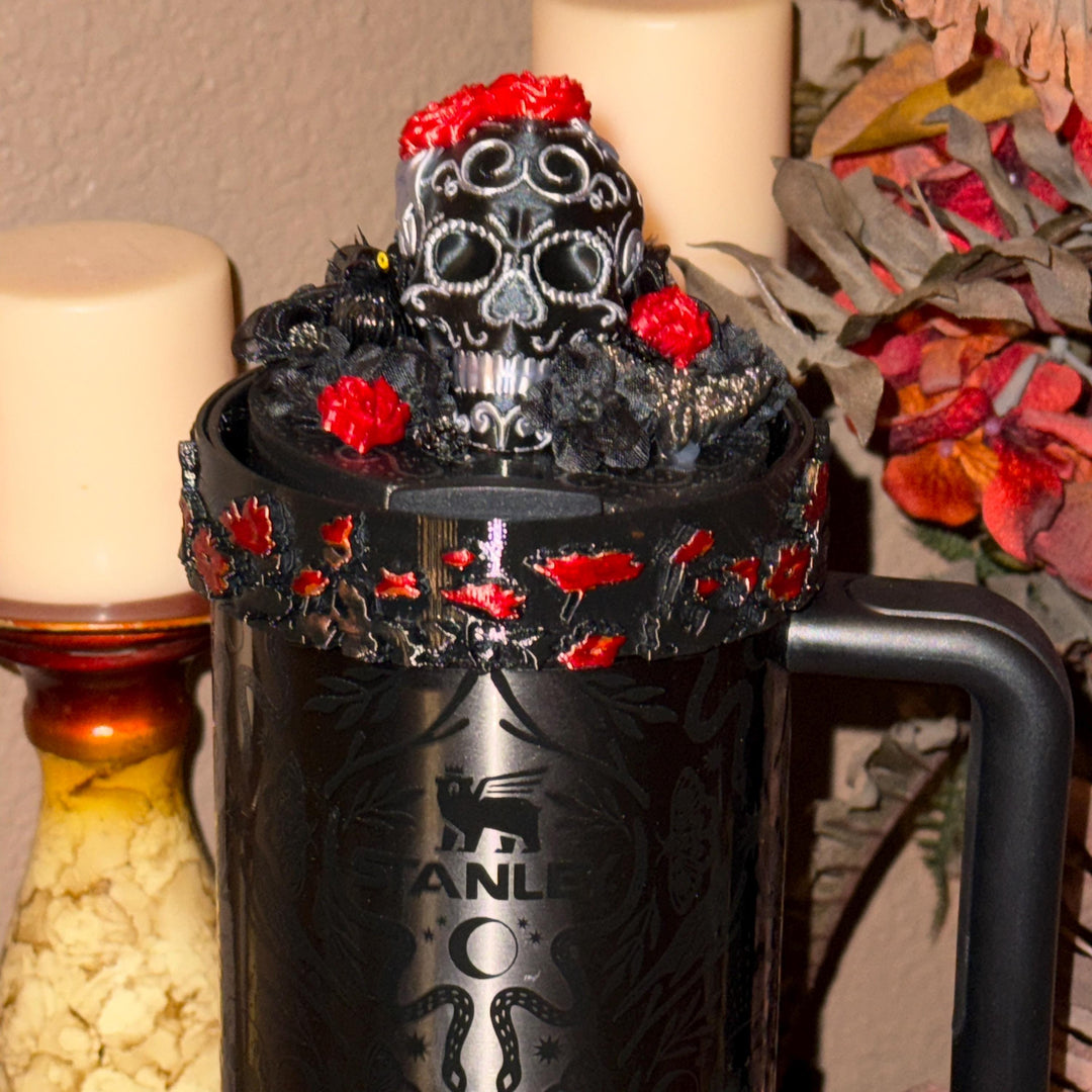 Gunmetal Black Ruby Red Skull or XL Crown tumbler topper, boot or halo Stanley 20 30 or 40 oz Tumblers, Halloween accessories