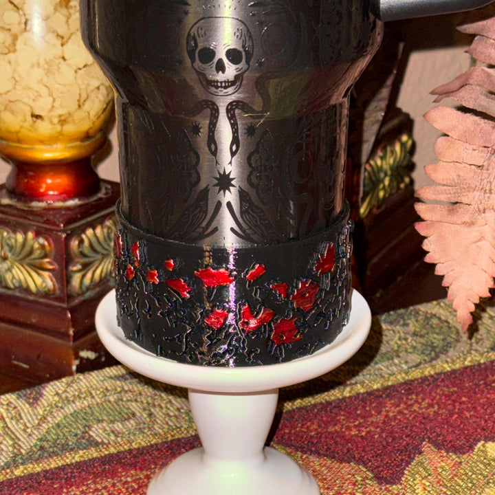 Gunmetal Black Rubg Red Skull or XL Crown tumbler topper, boot or halo Stanley 20 30 or 40 oz Tumblers, Halloween accessories