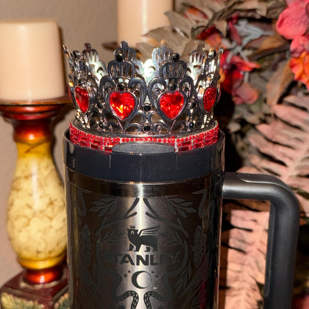 Gunmetal Black Rubg Red Skull or XL Crown tumbler topper, boot or halo Stanley 20 30 or 40 oz Tumblers, Halloween accessories