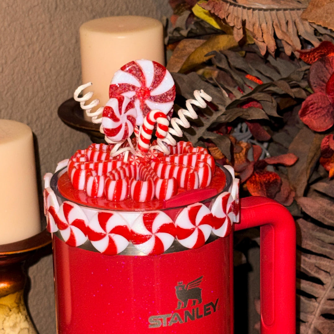 Christmas Candy Tumbler Accessory Collection, boot, Halo, Rose, straw topper, Red White, Protective Sleeve, unique gift