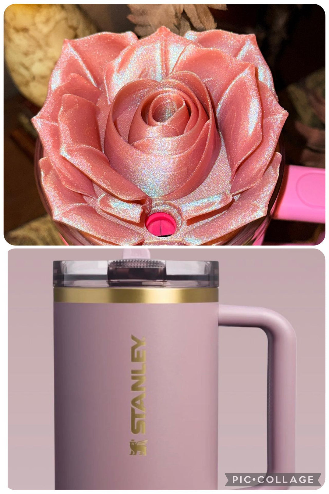Cashmere 3D Shimmer Rose Tumbler Topper that fit Stanley lids, Rose tumbler topper, 3D Decorative Lid