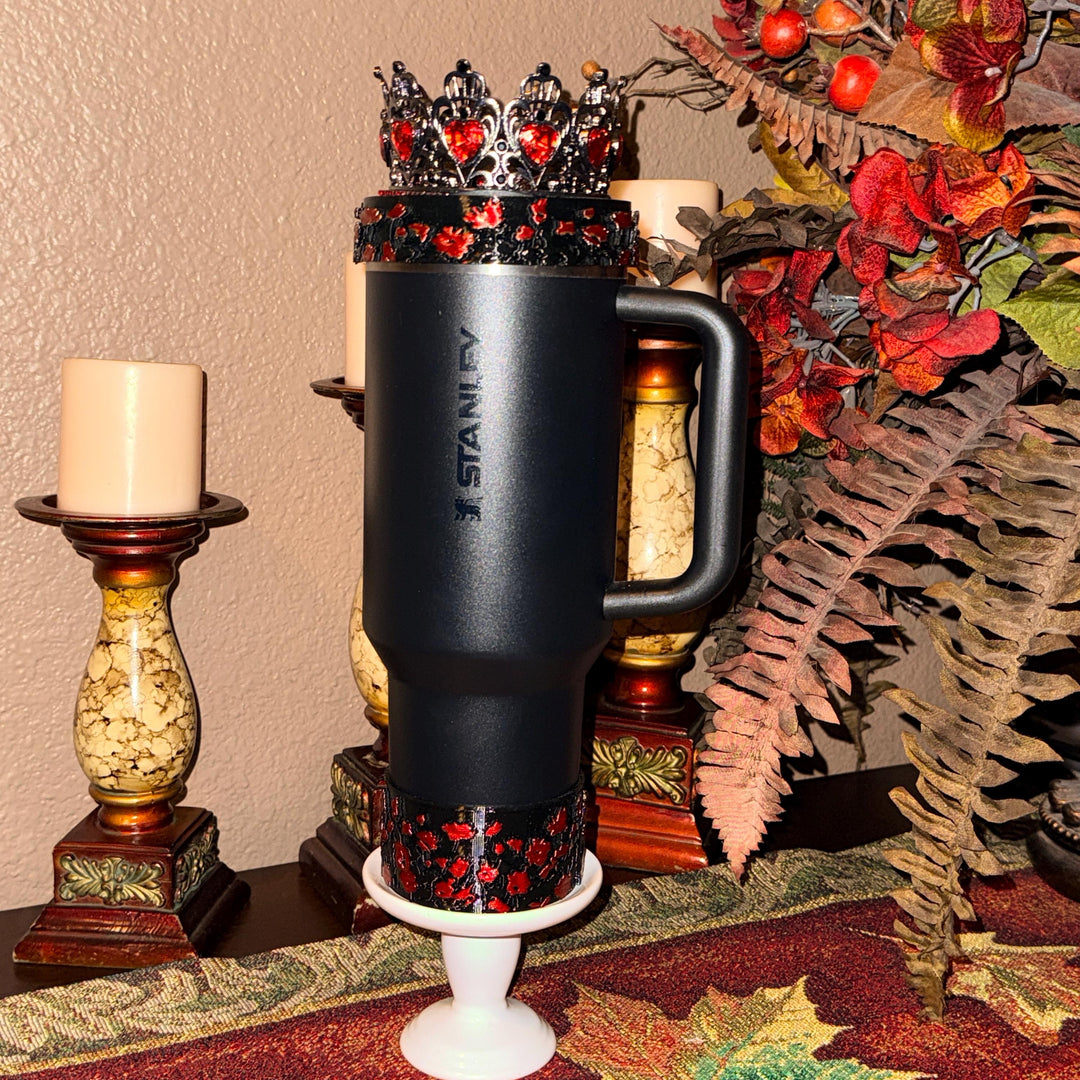 Gunmetal Black Ruby Red Skull or XL Crown tumbler topper, boot or halo Stanley 20 30 or 40 oz Tumblers, Halloween accessories