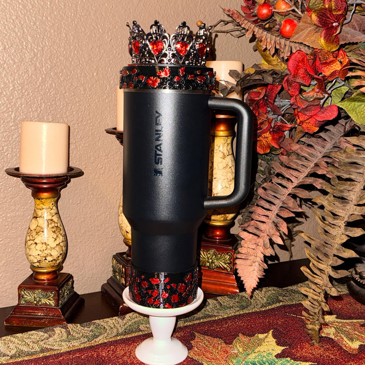 Gunmetal Black Ruby Red Skull or XL Crown tumbler topper, boot or halo Stanley 20 30 or 40 oz Tumblers, Halloween accessories