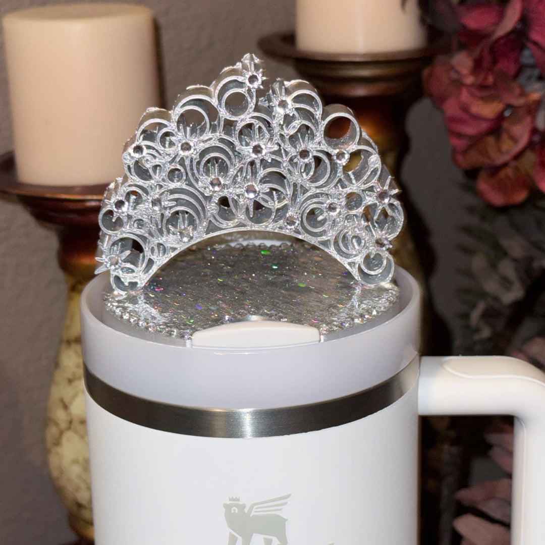 Good Witch Rhinestone Silver Crown Lid Topper for your Glinda Stanley tumbler, 20 30 40 oz