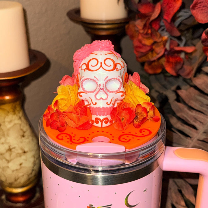 Sunrise Catrina boot and halo for Stanley 20 30 or 40 oz Tumblers, Halloween accessories, Day of the Dead, Dia de los Muertos