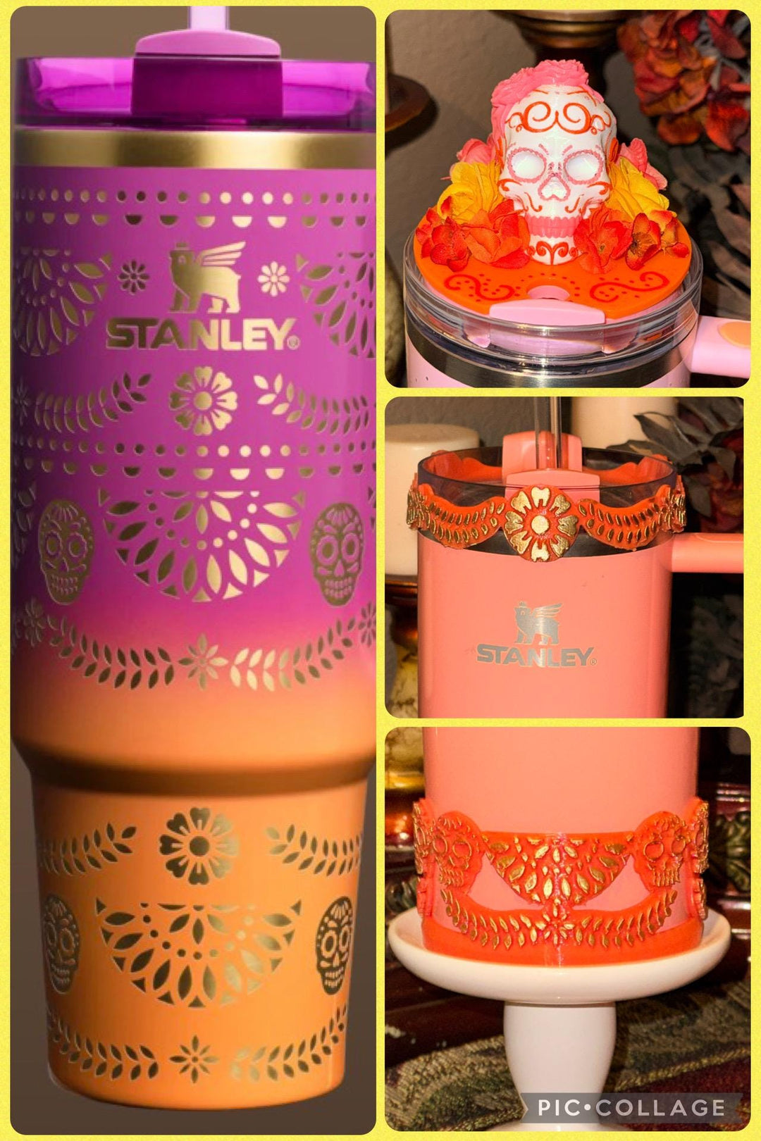 Sunrise Catrina boot and halo for Stanley 20 30 or 40 oz Tumblers, Halloween accessories, Day of the Dead, Dia de los Muertos