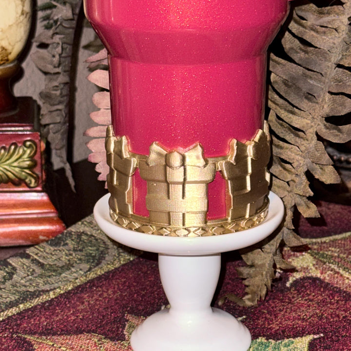 Gold Fancy Damask Lace Tumbler Boot or Halo, Tumbler Boot Sleeve, fits your Stanley Tumblers, Unique Gift, Holly Berry Gloss