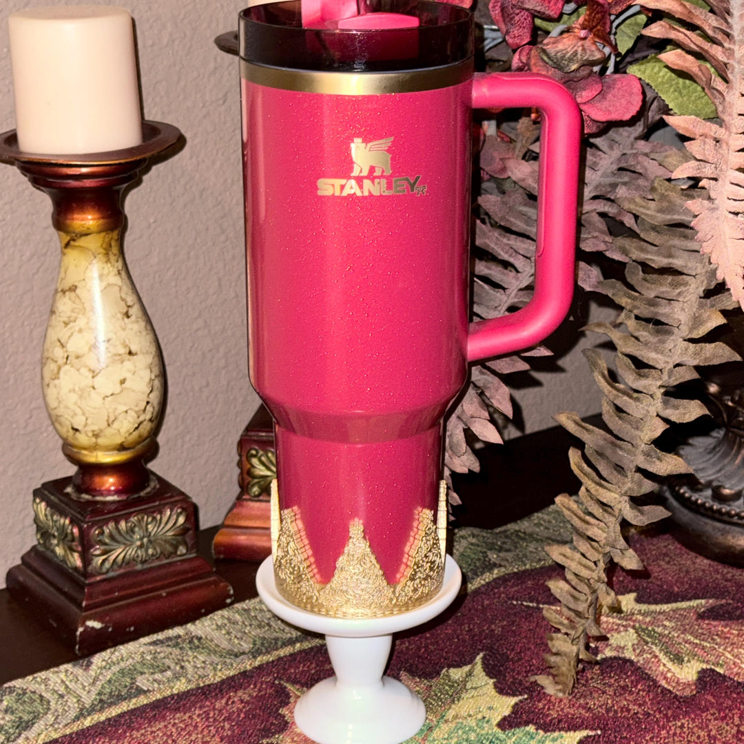 Detailed Embossed Christmas Tree Tumbler Boot with Silver, Protective Sleeve, Holiday Boot, for 20 30 or 40 oz Stanley, Tumbler Accessories